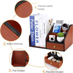 GORESE PU Leather Desk Organizer with Magazine File holder, Drawer and 4 Compartments, Office Workspace Organizers and Accessories, Large Desktop Organization with File Rack Pen Holder - Tan Brown
