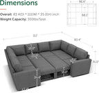 HONBAY Sleeper Sectional Couch with Pull Out Bed, Modular Sleeper Sofa with Storage, U Shaped Sectional Couches for Living Room, Dark Grey