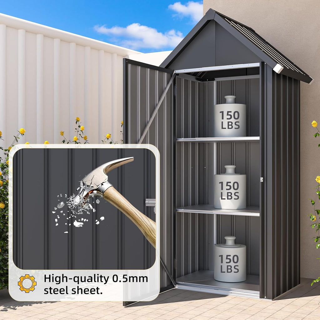 AECOJOY Outdoor Storage Cabinet Waterproof with Adjustable Shelves, Vertical Tall Storage Shed with Lockable Door, All Weather Mental Sheds & Outdoor Storage Clearance for Outside in Dark Grey