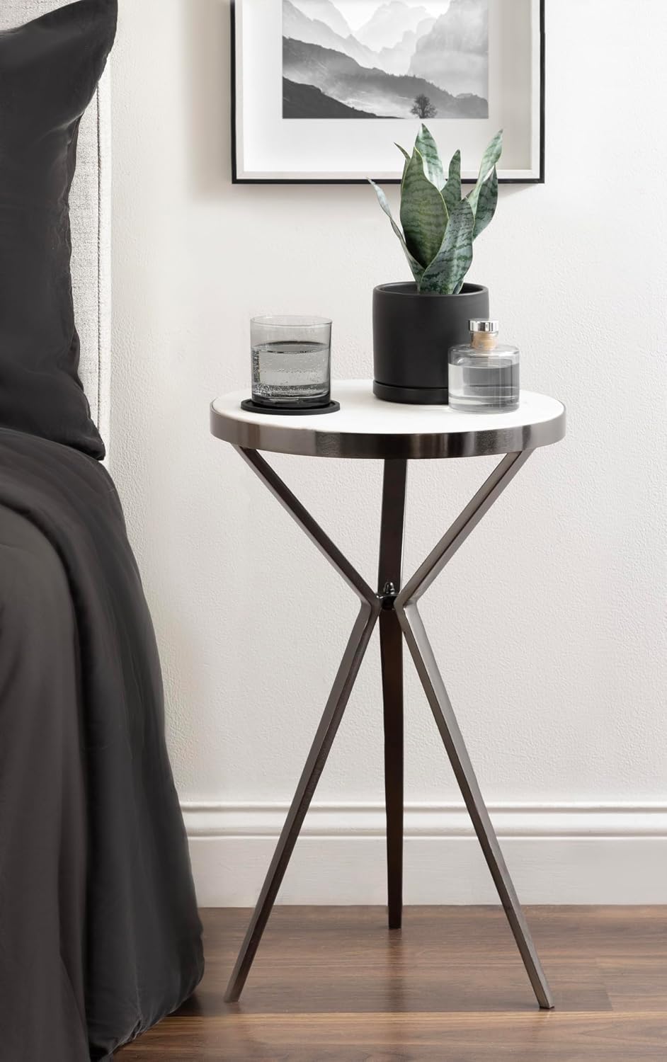 Kate and Laurel Gribben Modern Round Marble Side Table, 14 x 14 x 24, White a...