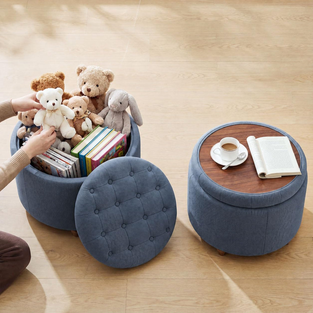 25" Round Ottoman with Storage, Small Coffee Table with Reversible Tray ...