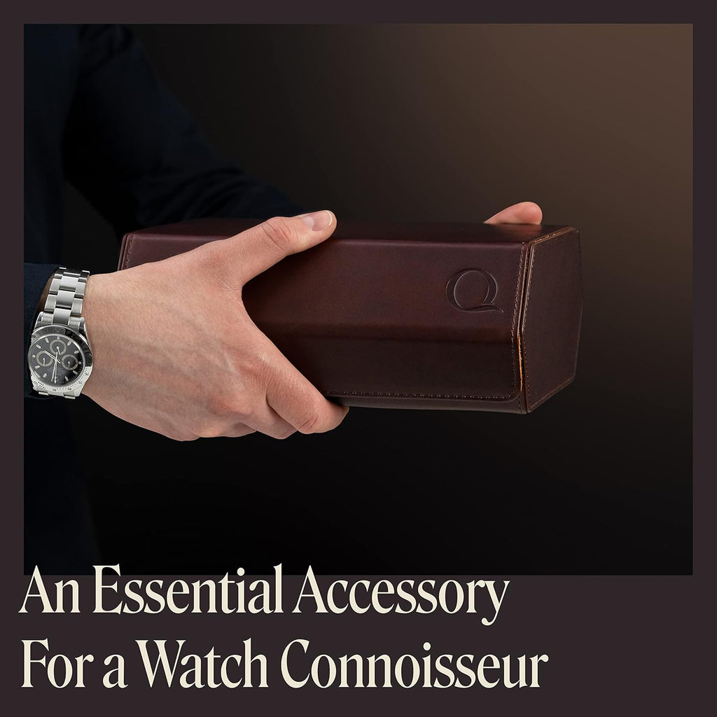 QWATCHBANDS Napa Leather Watch Case for Men - Watch Roll Storage Organizer & Watch Display - Six Slot Luxury Watch Box for Home or Travel - Mens 6 Watch Holder Case (Brown Tan)