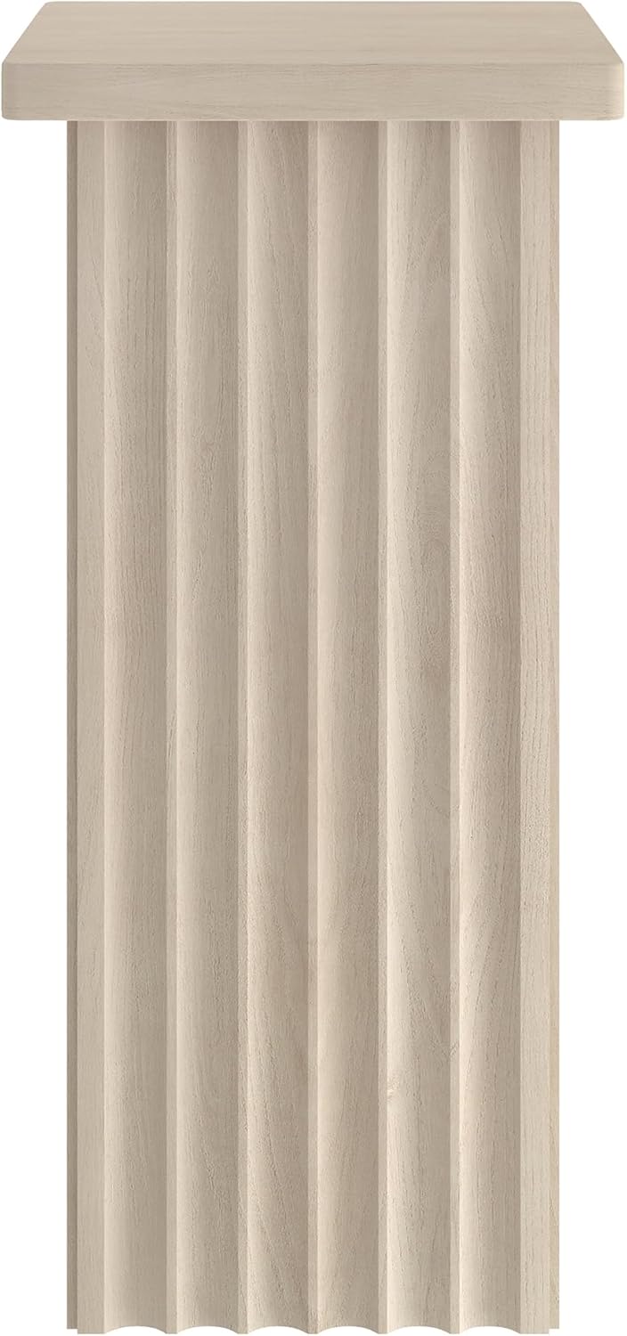 Henn&Hart 11'' Fluted Modern Wooden Square End Table, Ribbed Side...