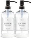 Vine Creations Clear Glass Soap Dispenser, 2 Pack Kitchen Soap Dispenser Set with Stainless Steel Pump, 16 oz Dish Soap and Hand Soap Dispensers for Bathroom with Waterproof Labels