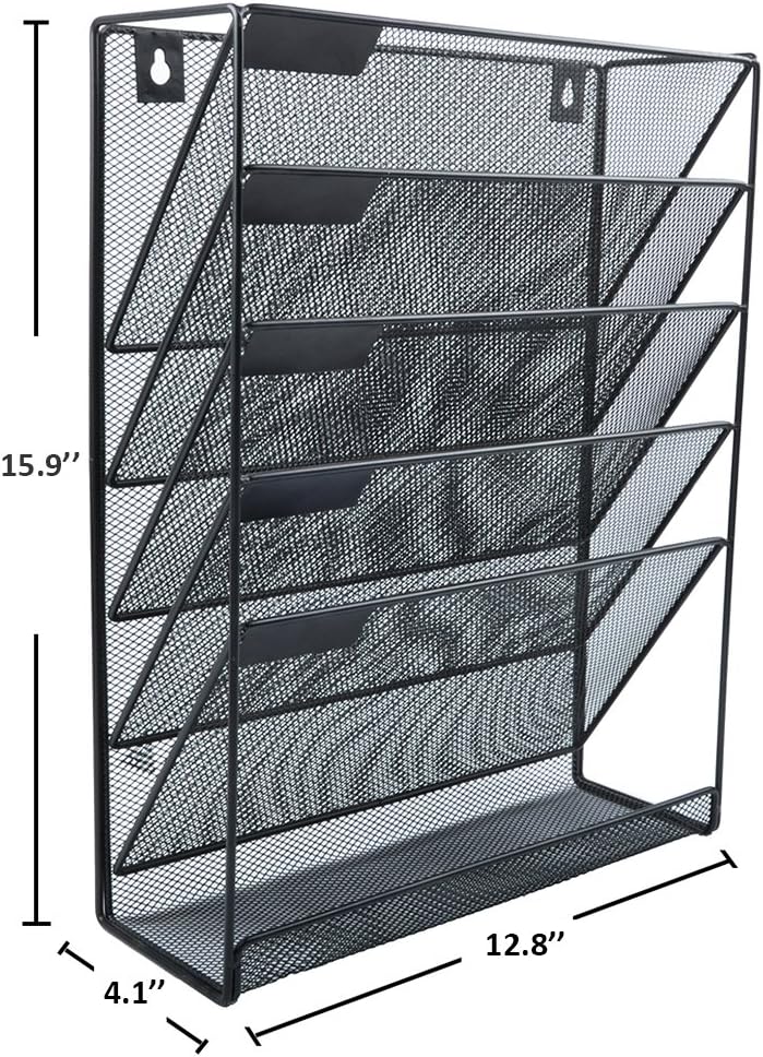 EASEPRES Hanging File Holder Organizer, 6 Tier Mesh Metal Wall Mount Document Letter Tray Organizer for Office Home, Black