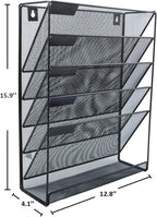 EASEPRES Hanging File Holder Organizer, 6 Tier Mesh Metal Wall Mount Document Letter Tray Organizer for Office Home, Black