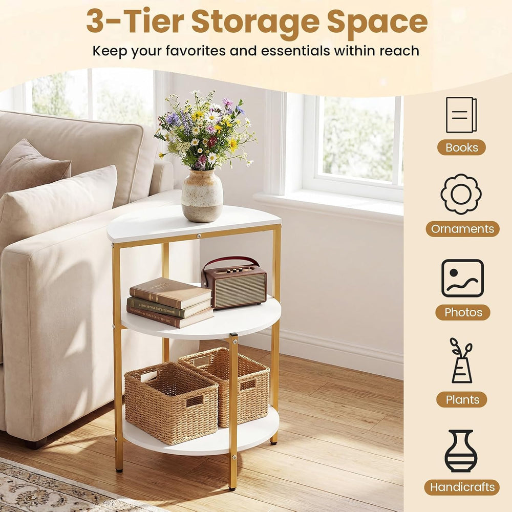 Giantex 3-Tier Round Side Table Set of 2, Wood Bedside Sofa End Table with St...