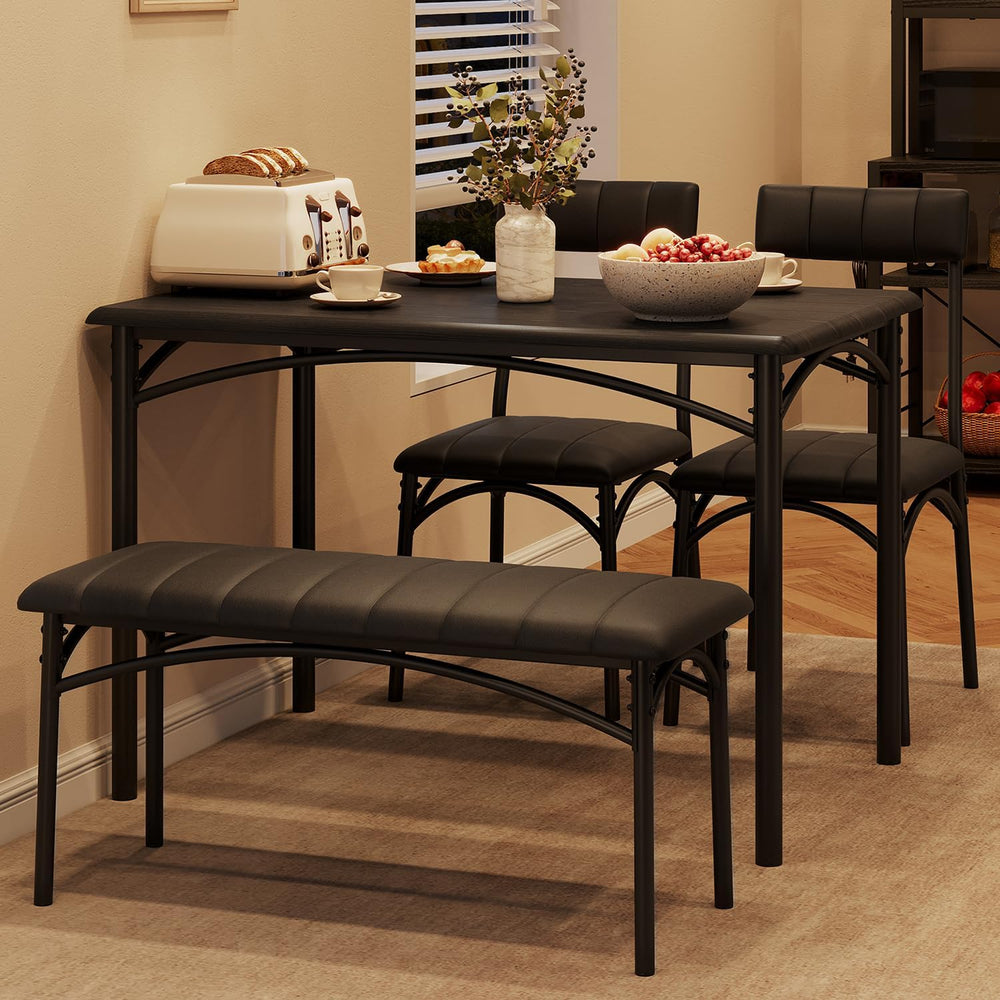 Dining Table Set for 4, Small Dining Table Set with Upholstered Bench and 2 C...