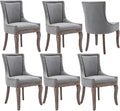 Modern Dining Chairs Set of 6, High Back Dining Chairs Side Chairs with Solid Wood Legs, Upholstered Fabric Dining Room Chairs for Dining Room Kitchen, Grey