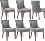 Modern Dining Chairs Set of 6, High Back Dining Chairs Side Chairs with Solid Wood Legs, Upholstered Fabric Dining Room Chairs for Dining Room Kitchen, Grey