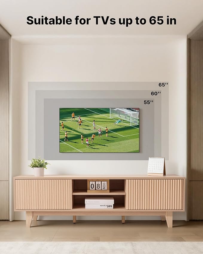 VEVOR 59" Fluted TV Stand, Boho Entertainment Center for 55/60/65 inch TVs, Mid Century Modern Media Console TV Storage Cabinet with Sliding Door and Adjustable Open Shelves, for Living Room, Bedroom