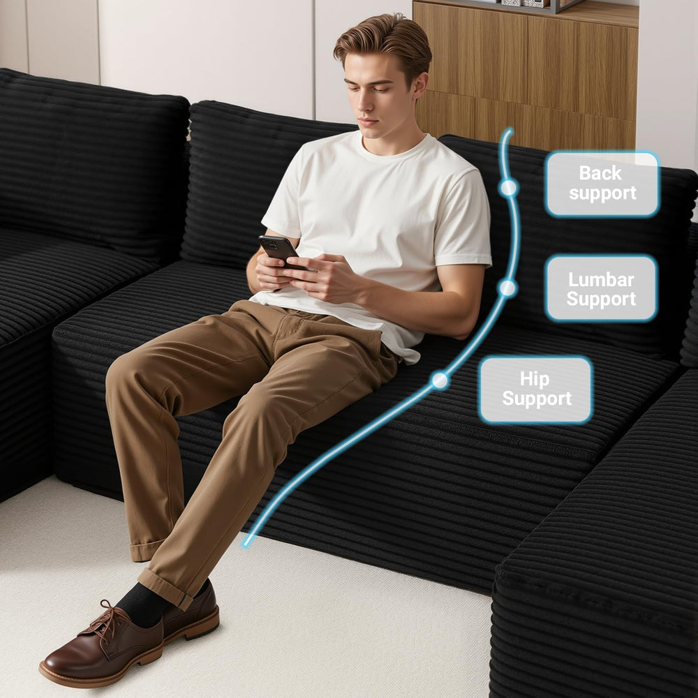 ivoros 125" Cloud Couch Sectional, Modular Sofa with Cup Holder and Stor...