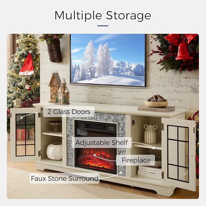 TV Stand with Electric Fireplace & Storage Cabinet, Entertainment Center ...