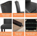 LSSBOUGHT PU Dining Chair Set of 4 Upholstered Parsons Kitchen Chair with Copper Nails and Solid Wood Legs for Dining Room,Restaurant(Black)