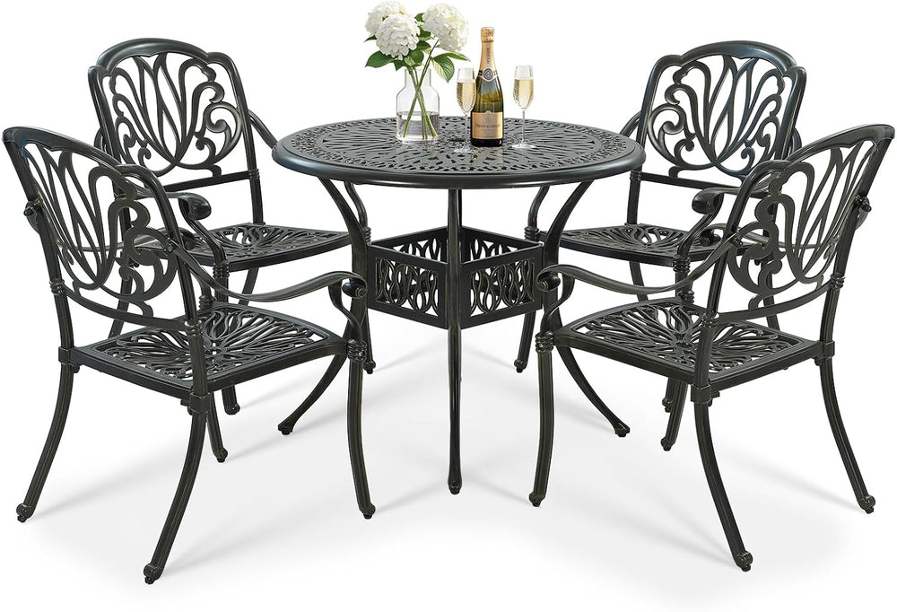 VIVIJASON 5-Piece Outdoor Patio Dining Set, All-Weather Cast Aluminum Convers...