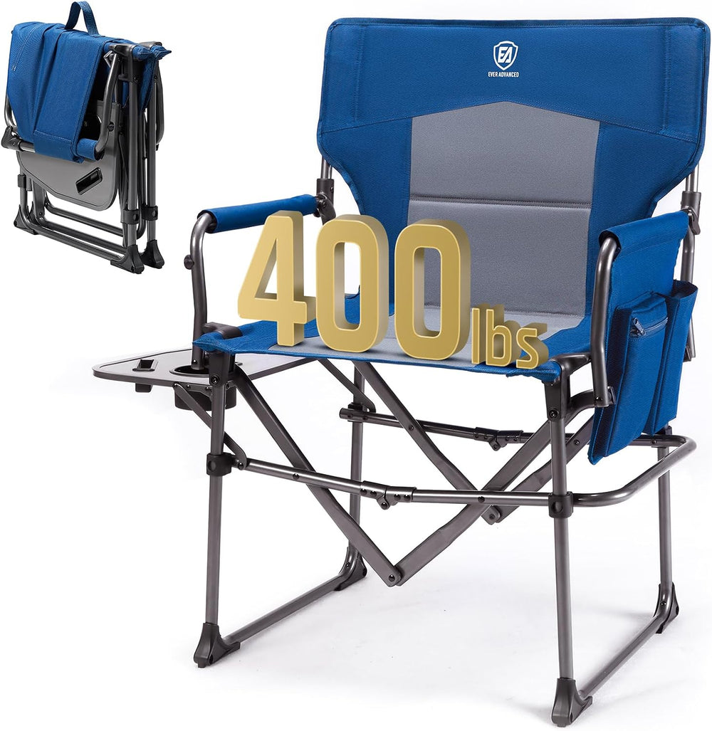 EVER ADVANCED Camping Directors' Chair with Side Table, Portable Folding ...