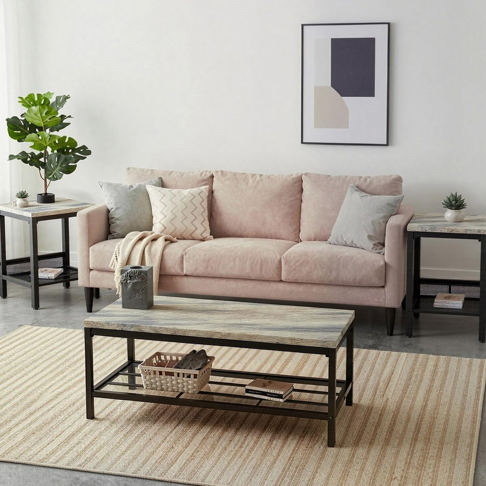 Coffee Table Set of 3,Industrial Coffee Table and 2 End Side Tables,Easy Asse...