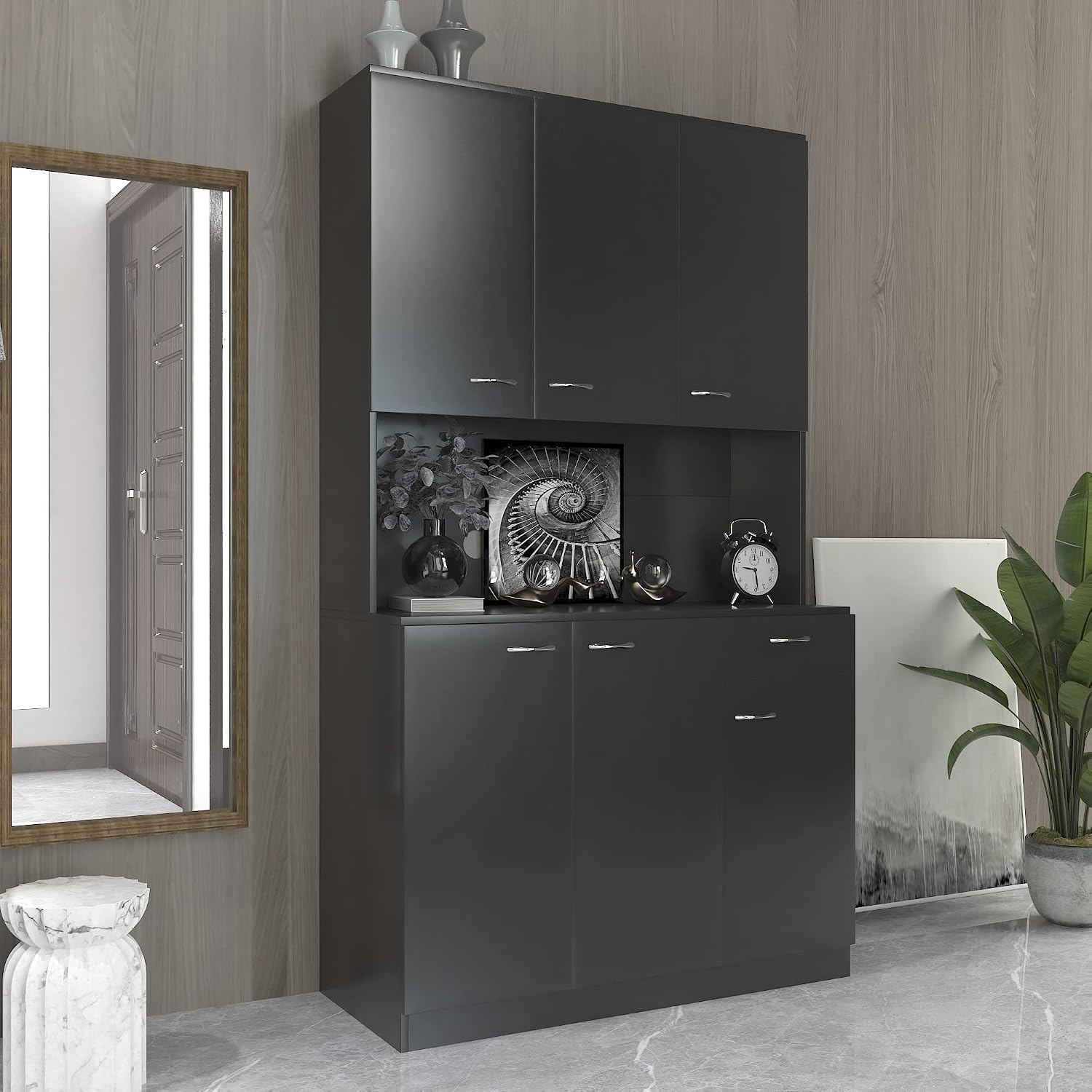70.87" 6-Door Modern Kitchen Pantry Cabinet Combo with Drawer&Shelf for Dining Room Kitchen Living Room, Black
