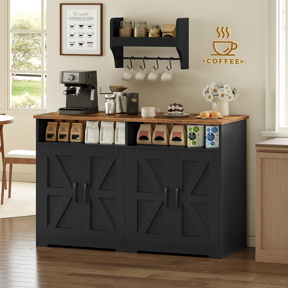 YATINEY Coffee Bar Cabinet, Kitchen Island with Storage, Farmhouse Sideboard ...