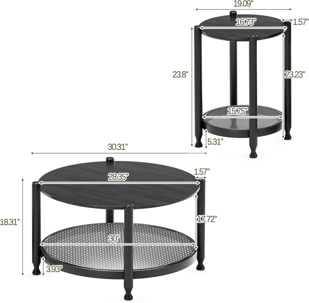Farmhouse Round Nesting Coffee Table Set of 2, Solid Wood Round Coffee Table ...