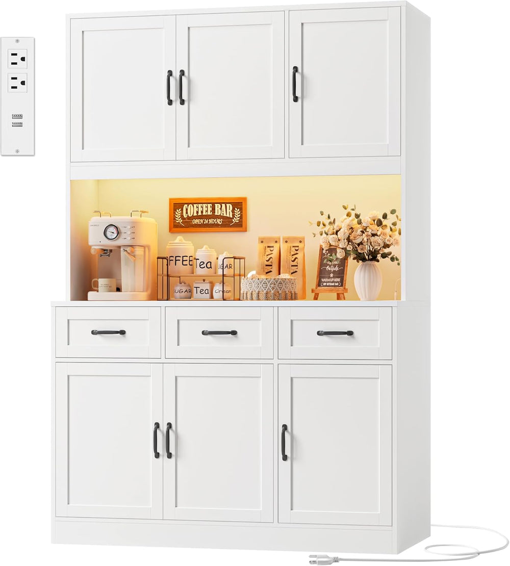 HOSTACK Kitchen Pantry Storage Cabinet, Tall Kitchen Hutch Cabinet, White | 4...