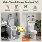 Over The Toilet Storage Cabinet, Behind Toilet Bathroom Organizer with Adjustable Shelves, Above Toilet Organizers with Rattan Door, Space Saver for Restroom, Bathroom, Laundry