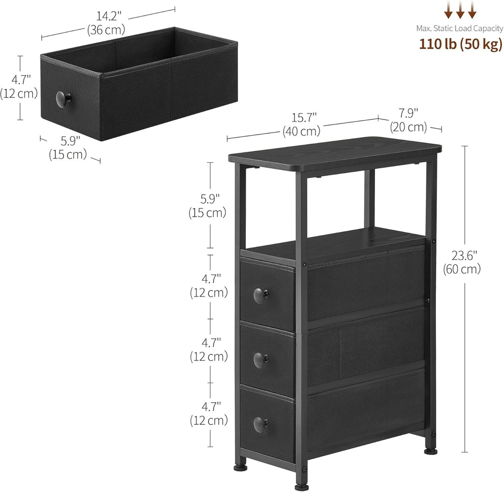DALEMHOME End Table, Narrow Side Table with 3 Fabric Drawers, Slim Nightstand...