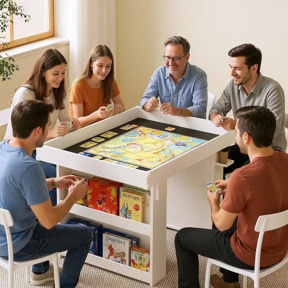 Gaming & Dining Table with Removable Top & PU Leather Mat, Board Game...
