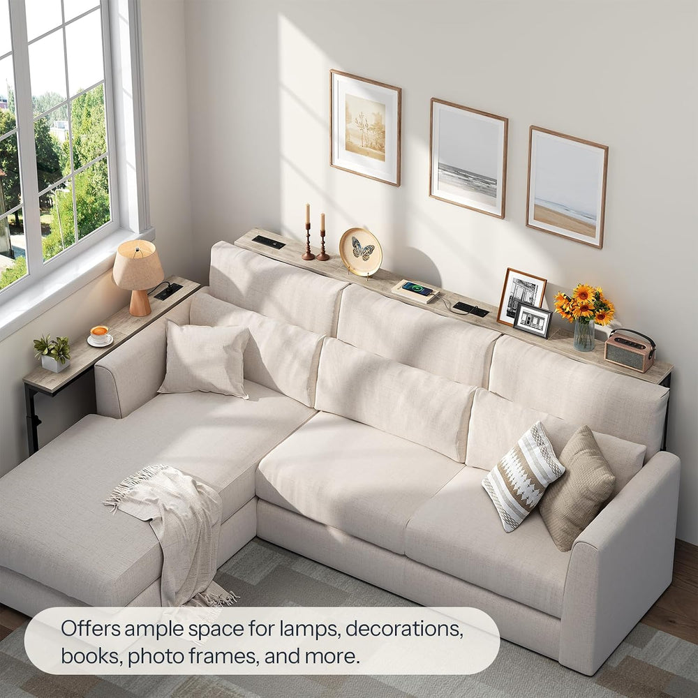 HOOBRO Narrow Console Table with Charging Station, Adjustable Height Sofa Tab...