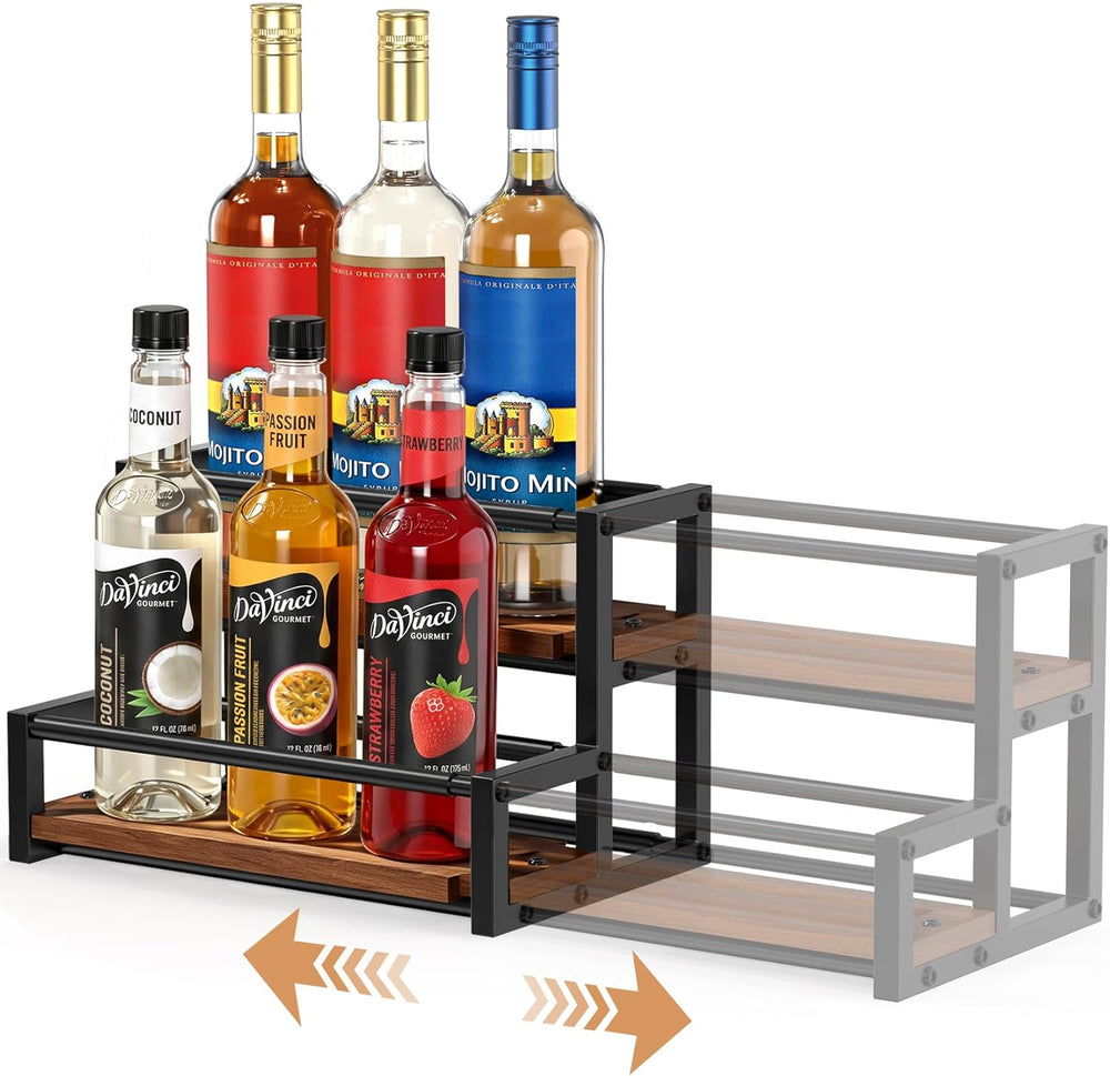Expandable Coffee Syrup Organizer, Syrup Rack with Wood Base | Customized Wid...
