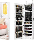 Byroce 47.5''H Jewelry Armoire, Over the Door/Wall Mounted, Full Length Mirror with Jewelry Storage, 2-LED Lockable Jewelry Cabinet with 2 Drawers, Hanging Jewelry Organizer for Bedroom (White)