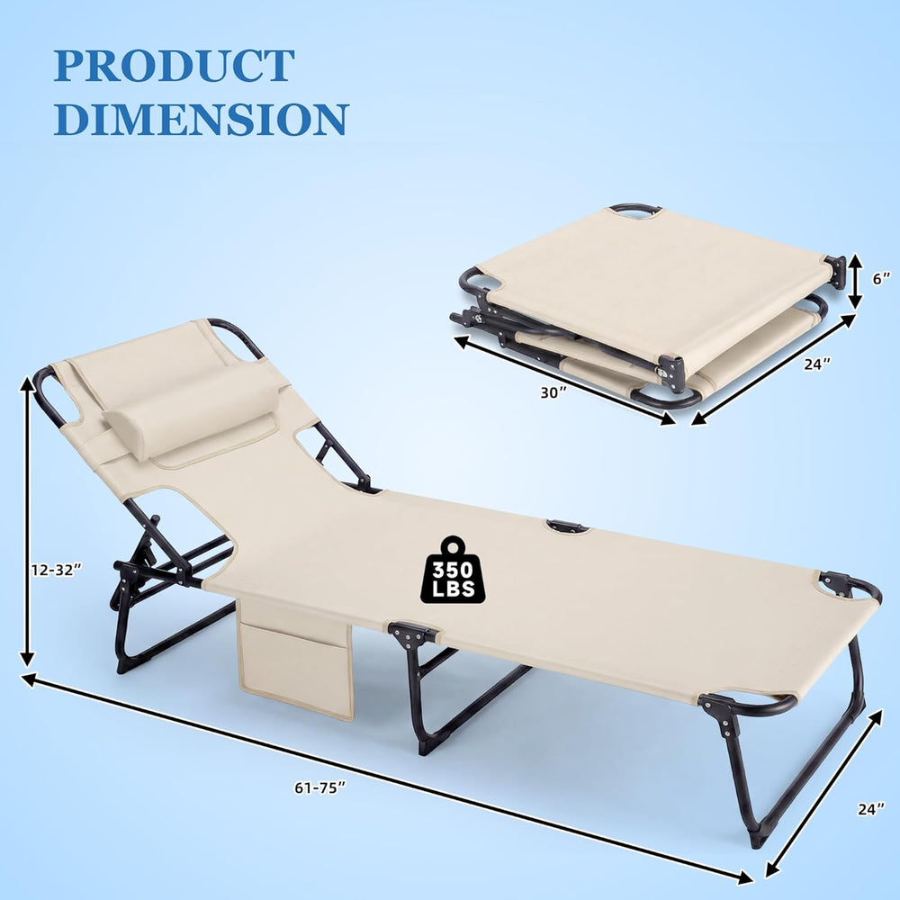 3-in-1 Sun Tanning Chair with Face Holes, Folding Chaise Lounge Chairs, 5-Pos...