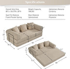 DAMAIFROM Convertible Sleeper Sofa Bed Floor Boneless Couch, Light Brown | 80" Corduroy Modular Compressed Futon Sofa Bed, Pull-Out Cloud Loveseat with Memory Foam Mattress for Living Room