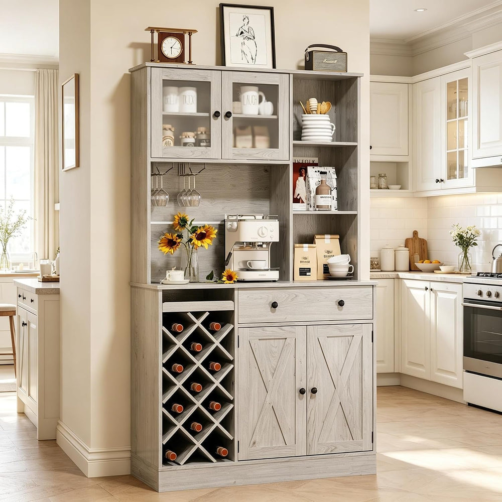 MDF Tall Wine Cabinet with Acrylic Double Doors, 45 Inch Bar Cabinet for Liqu...