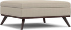 SIMPLIHOME Owen 40 inch Wide Mid Century Modern Square XL Coffee Table Storage Ottoman in Natural Polyester Fabric, Assembled, for The Living Room, Entryway and Family Room