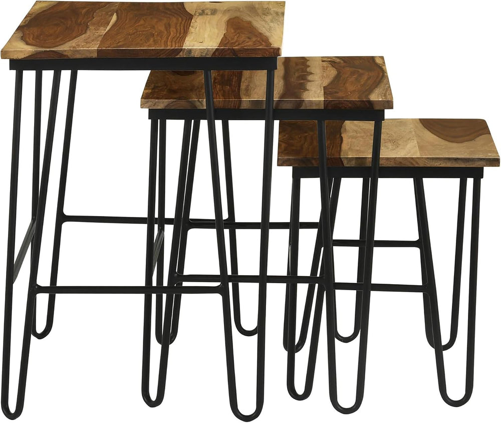 Natural and Black 3 Nesting Table with Hairpin Legs