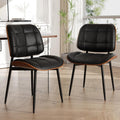 Dining Chairs Set of 2, Mid Century Modern Dining Room Chair, Upholstered Faux Leather Kitchen Chairs with Thick Cushion and Walnut Bentwood Back for Kitchen Dining Room, Black