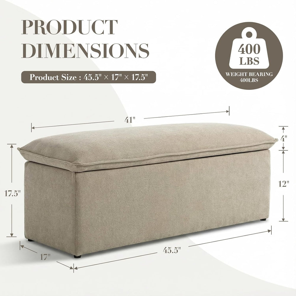 CIMOTA Storage Ottoman Bench, Upholstered End of Bed Storage Bench with Safet...