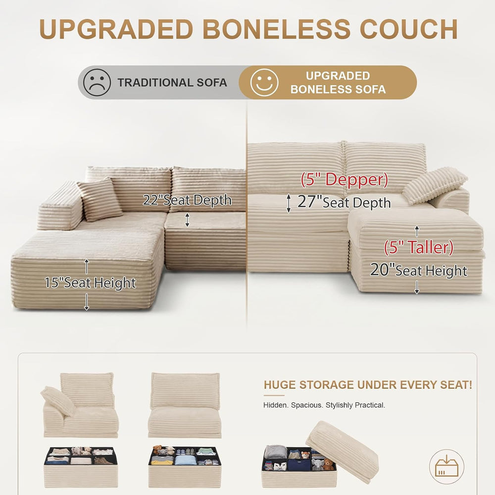 142" Upgraded Couch with Storage, Modular Sectional Couches for Living R...