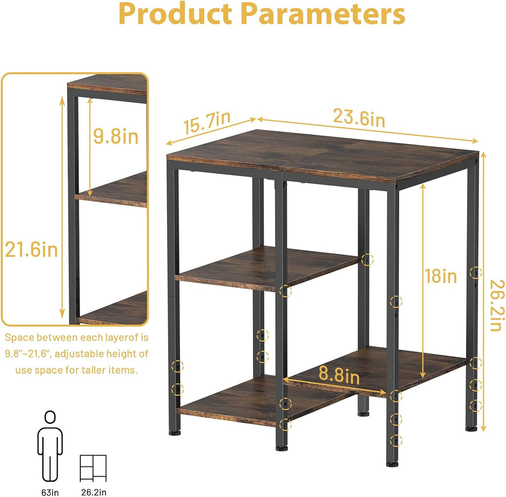 OGEMXU Kitchen Microwave Stand,4-Tier Adjustable Bakers Rack, Microwave Cart with Storage, Small Coffee Bar Table Appliance Shelf for Living Room,Office,Rustic Brown