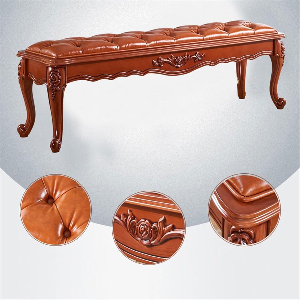 Modern Brown Retro Bedroom Decorative Bench Wooden Simple Bedside Upscale PU ...