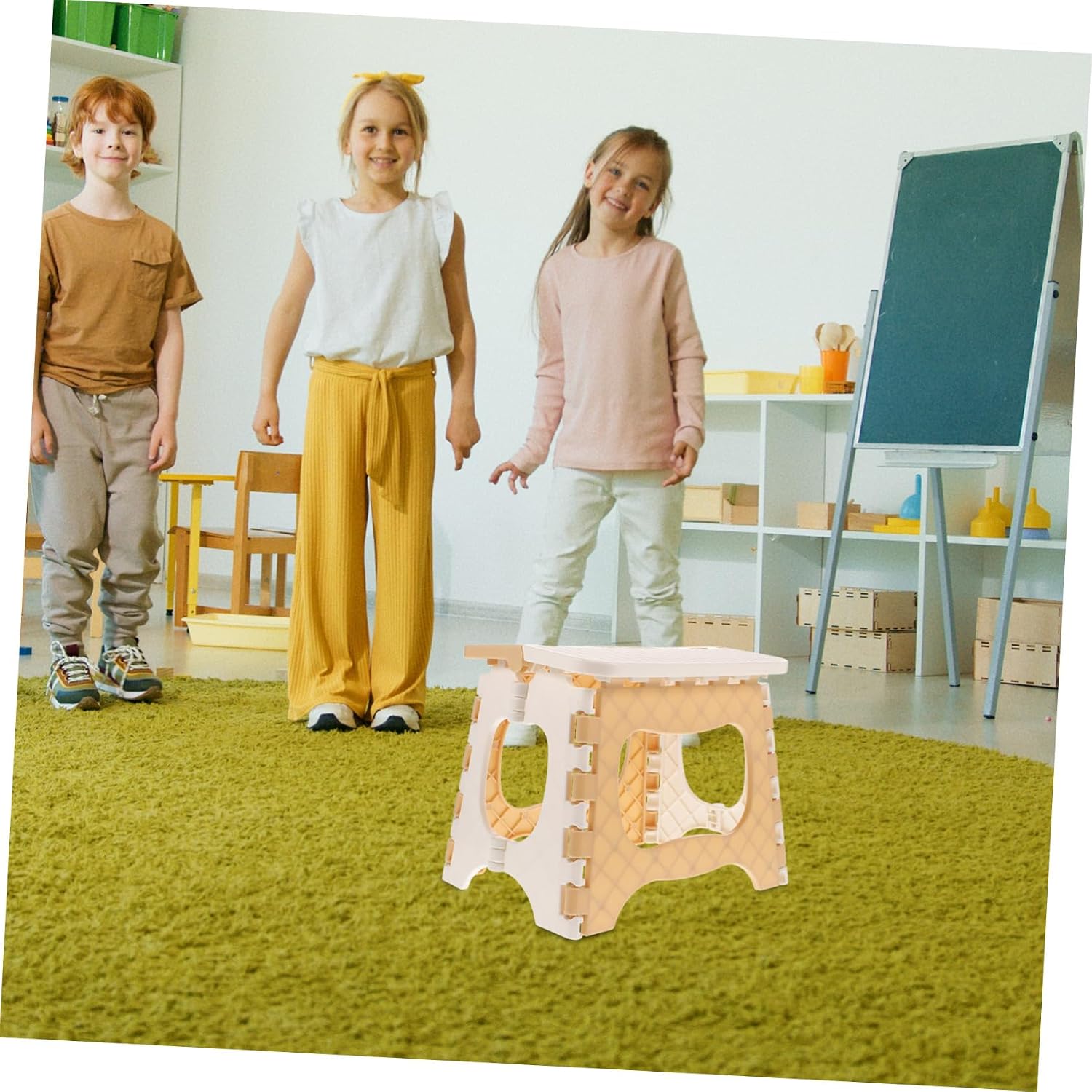 Milisten Portable Folding Step Stool Non-Slip Bathroom Kitchen Stool for Adults and Compact Design for Easy Carrying Beige Color Large