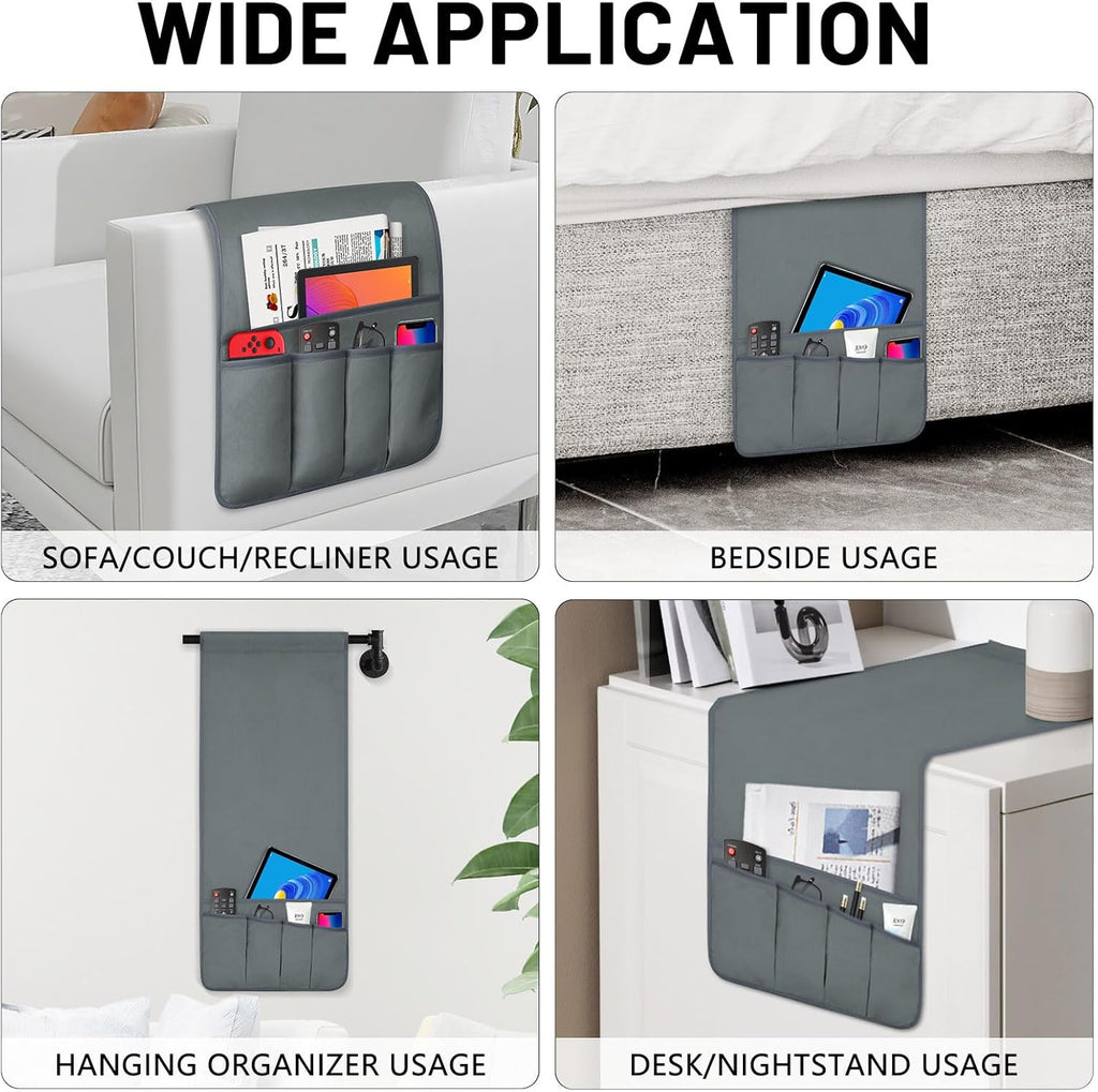 TV Remote Control Holder Couch Caddy, Non-slip Bedside Caddy Organizer with 5 Pockets for Key Glasses Phone Magazine Holders (Gray, 35"x12.4")