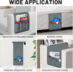 TV Remote Control Holder Couch Caddy, Non-slip Bedside Caddy Organizer with 5 Pockets for Key Glasses Phone Magazine Holders (Gray, 35"x12.4")