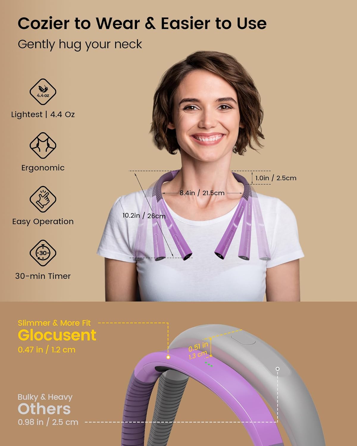 Glocusent Upgraded LED Neck Reading Light, Book Light for Reading in Bed, 30-min Timer, 3 Colors & 3 Brightness Adjustable, Rechargeable & Long Lasting, Perfect for Reading, Knitting