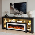 LEMBERI 80 inch Fireplace tv Stand with 50 inch White Fireplace Up to 90" TVs,LED Light Entertainment Center and Storage, Modern Wood Media TV Console for Living Room