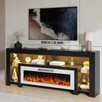 LEMBERI 80 inch Fireplace tv Stand with 50 inch White Fireplace Up to 90" TVs,LED Light Entertainment Center and Storage, Modern Wood Media TV Console for Living Room