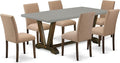 East West Furniture V797AB747-7 7 Piece Kitchen Table Set Consist of a Rectangle Dining Table with V-Legs and 6 Light Sable Linen Fabric Parson Dining Chairs, 40x72 Inch, Multi-Color