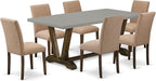 East West Furniture V797AB747-7 7 Piece Kitchen Table Set Consist of a Rectangle Dining Table with V-Legs and 6 Light Sable Linen Fabric Parson Dining Chairs, 40x72 Inch, Multi-Color