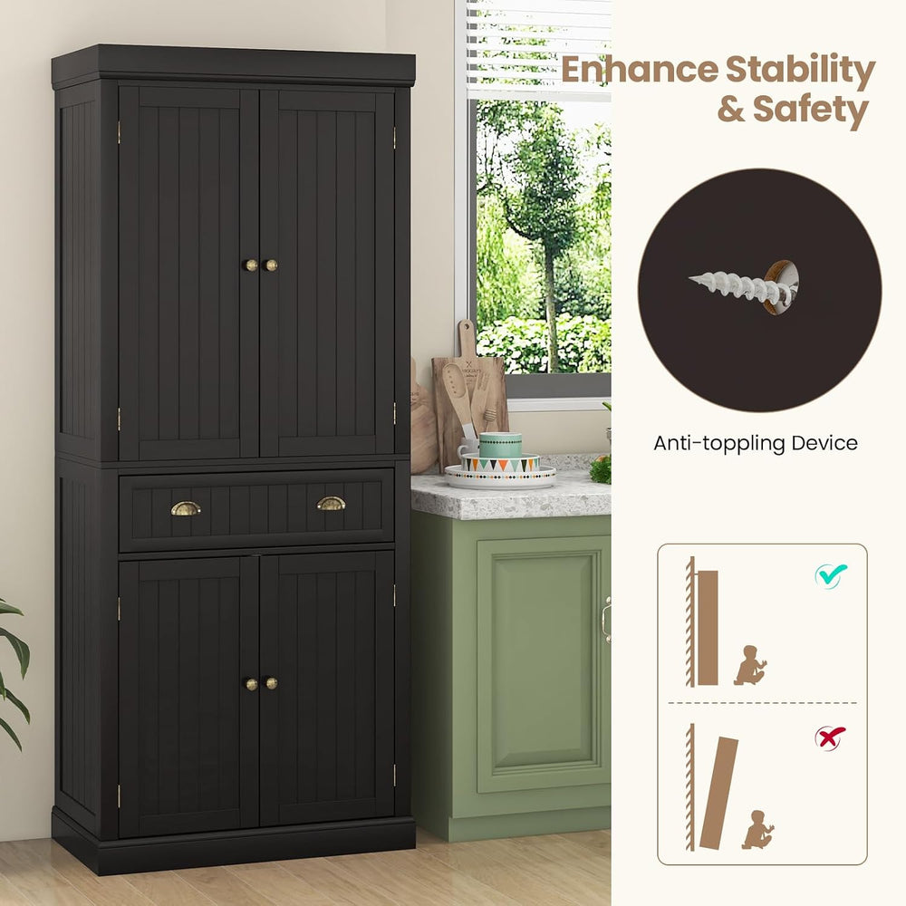 Tangkula 72" H Kitchen Pantry Cupboard Cabinet, Traditional Freestanding...